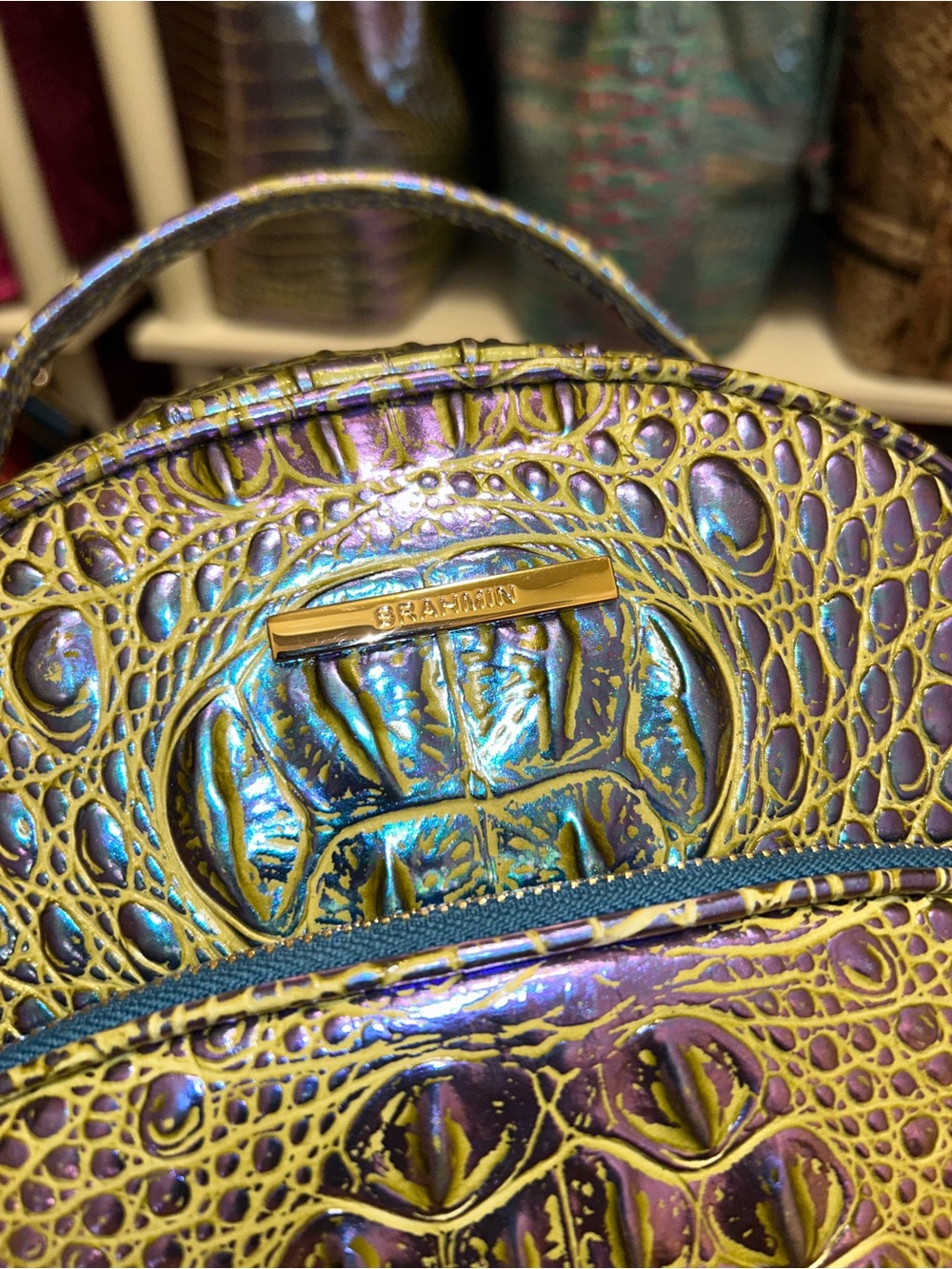 RARE Brahmin Iridescent Croc-Embossed “Illuminate” Chelcy Backpack - Picture 7 of 15